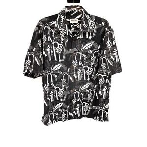 Kahala Aloha Hawaiian Shirt Black White Tropical Banana Tree 100% Cotton